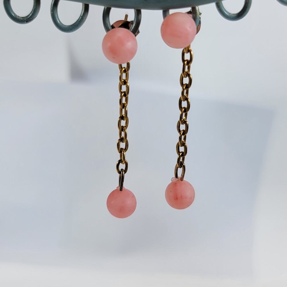 Pink Drop Earrings with Gold Chain, Elegant and Trendy, Modern Jewelry Accessory